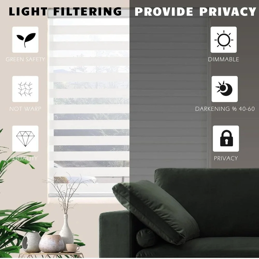 Jiangpin Zebra‎ Roller Blinds Shades 32x72 White Double Layered Light Filtering
